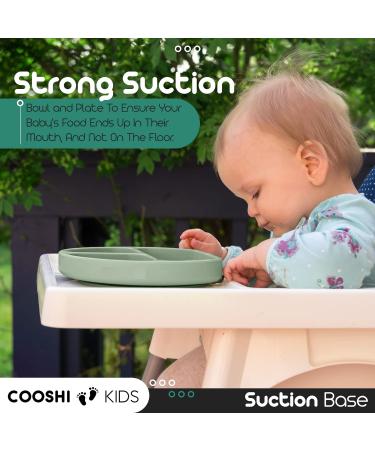 Cooshi Kids 9 Piece Baby Self Feeding Tableware Set - Divided Suction Plate, Suction Bowl, Sippy Cup, Bib, Placemat, Weaning Fork + Spoon + Kids Spoon + Fork Set - Green - Buy Online on SooperMarket.com