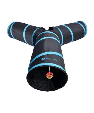 Purrfect Feline - 3 Way Cat Tunnel and Crinkle Cat Toy - Interactive Cat Toy with Cat Ball Included - Kitten Toys & Cat Supplies for Indoor Cats, Ferrets, Rabbits or Small Dogs Large Blue