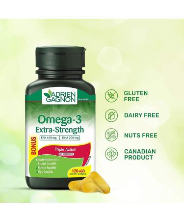 Adrien Gagnon - Omega 3 Extra-Strength (400 mg EPA + 200 mg DHA) 1000 mg Cognitive Cardiovascular and Joint Support. 180 (120+60 Bonus) Softgels - Buy Online on SooperMarket.com