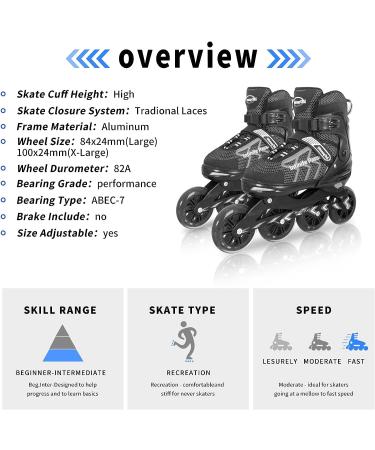 Adjustable Inline Hockey Skates - High Performance Blades for Men and Women - Black - Size Large (5-8US) - Buy Online on SooperMarket.com