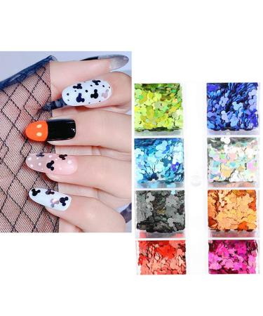 Holographic Nail Glitter Sequins 12 Colors | 3D Flake Nail Art Supplies for Decoration | Shiny Sparkle Designs for Acrylic Manicures - Mickey Charms - Buy Online on SooperMarket.com