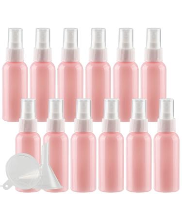 TIANZD 12 Pieces Empty 50 ml Pink PET Plastic Fine Mist Pump Spray Bottles with White Top Portable Sprayer for Perfume Water Cosmetic Travel Containers Refillable 2x Funnel