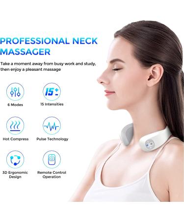 Intelligent Heat Neck Massager for Pain Relief | 6 Modes, 15 Levels | Cordless Deep Tissue Trigger Point Massager | Ideal for Office, Home, Travel | Great Gift for Women, Men, Mom, Dad - Buy Online on SooperMarket.com