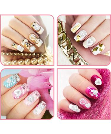 500PCS Mixed Shape Heart Pearls Nail Charms - White Acrylic Beads for Cute 3D Nail Art - DIY Craft Accessories - Buy Online on SooperMarket.com