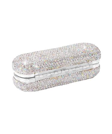 XhuangTech Bling Lipstick Holder Case With Mirror Rhinestone Crystal Lipstick Case Organizer Portable Lipstick Case With Mirror Makeup Storage Box For Ladies (Silver)