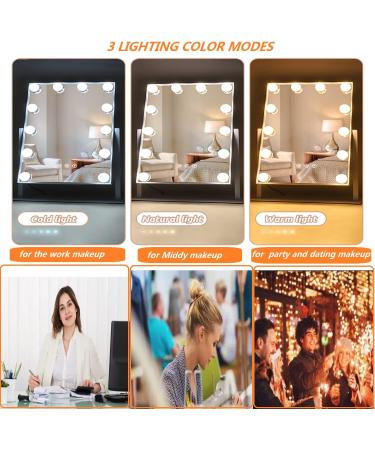 QYzblbang LED Vanity Mirror with Lights - Hollywood Lighted Makeup Mirror for Desk, Touch Control 3-Color Dimmable Smart Mirror, 12 Bulbs, 360 Rotation - Square - Buy Online on SooperMarket.com