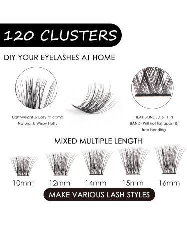 Individual 120 Cluster 3D False Eyelashes Kit | Natural Look D Curl Reusable Lash Extensions | DIY Mix 10-16MM Eyelash Clusters - Buy Online on SooperMarket.com
