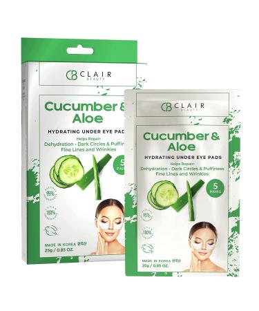 CLAIR BEAUTY Cucumber & Aloe Hydrating Under Eye Mask Patches - Moisturizing Toning & Rejuvenating | Reduces Fine Lines & Wrinkles | Reduces Dehydration & Puffiness | Made in Korea - 5 Pairs
