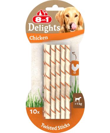 8in1 Delights Chicken Twisted Sticks - Healthy Causta Standels for Dogs High quality chicken meat wrapped in beef skin 10 pieces of chicken (1 Pack)