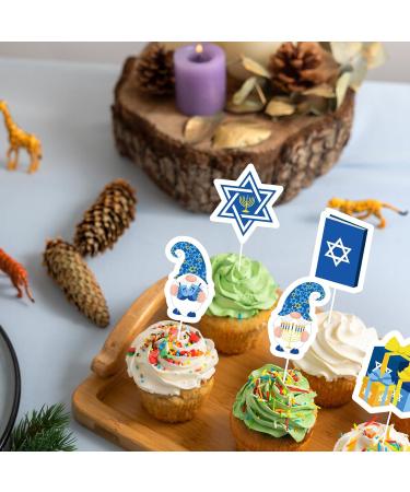 Whaline 48Pcs Happy Hanukkah Cupcake Topper Menorah Star Gnome Cupcake Picks Blue Chanukah Food Picks for Cake Decoration Party Supplies - Buy Online on SooperMarket.com