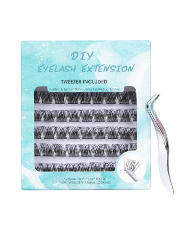 SISILILY Individual Lashes 6 Rows Cluster D Curl DIY Single Size Eyelash Extension Kit at Home Reusable 3D False Eyelashes Natural with a Flat Tweezer 14mm Length (DM10-14mm) 1.0 count Pack of 1 6 rows-DM10-14mm