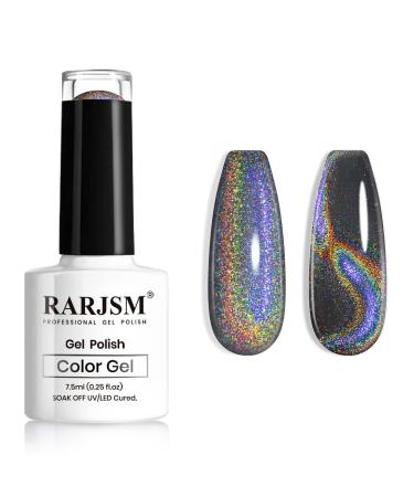 RARJSM Cat Eye Gel Nail Polish Galaxy Chameleon Magnetic Gel Polish Black Holographic Glitter Gel Soak Off UV LED DIY Manicure Art for Salon Designs and Home DIY 7.5ML/0.26fl oz RAR261