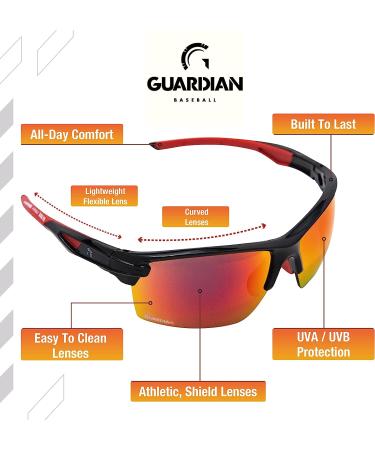 Guardian Baseball Sunglasses | Sports Sunglasses for Men, Women, and Youth | Ideal for Cycling, Running, Boating | Black/Red - Buy Online on SooperMarket.com