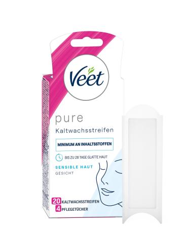 Veet pure cold wax strips - suitable for sensitive skin - application for face - up to 28 days of smooth skin - 10 double strips 20 individual strips
