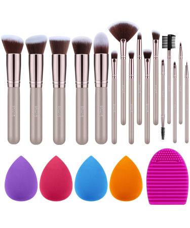Syntus Makeup Brush Set 16 Makeup Brushes & 4 Blender Sponges & 1 Cleaning Pad Premium Synthetic Foundation Powder Kabuki Blush Concealer Eye Shadow Makeup Brush Kit, Champagne Gold