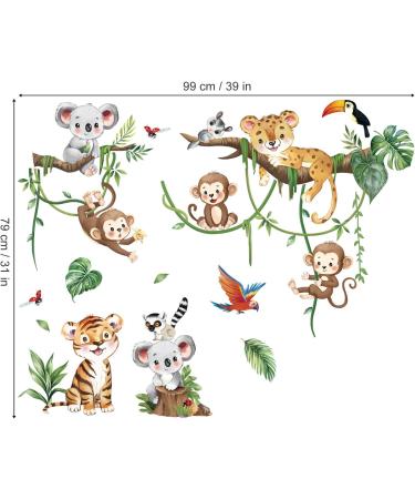 Decalmile Jungle Animal Tree Branch Wall Decals - Safari Animals Wall Stickers for Baby Nursery and Kids Bedroom Decor - Buy Online on SooperMarket.com