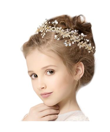Flower Girl Rhinestone Headpiece Bridal Wedding Hair Accessories for Wedding Gold Crystal Headpiece Crystal Headband Pearl Hair Jewelry Wedding Hairband Princess Headpiece