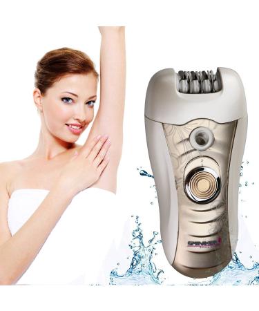 Sminiker 3 in 1 Lady Rechargeable Hair Removal Kit - Waterproof Bikini Trimmer, Epilator, Callus Remover - LED Shaver for Arms, Underarms, Bikini Line & Legs (Gold) - Buy Online on SooperMarket.com