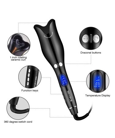 MIUOPUR Automatic Hair Curling Iron - Smart Auto Rotating Curling Wand with Ceramic Ionic Barrel & Temperature Display - Professional Styling Tool in Black - Buy Online on SooperMarket.com