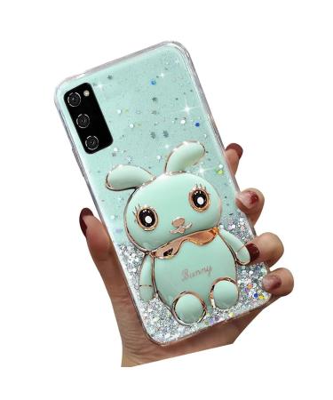Tivenfezk nadoli for samsung galaxy s20 hare hidden stand shell caricature glitter rabbits stand soft silicone bling cell phone case transparent protective cover samsung galaxy s20 green