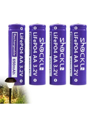 4 Pack- Shockli AA 3.2V LiFePo4 650mAh Battery AA 3.2V Solar Rechargeable Batteries - Ideal for Solar Garden Light AA-3.2V-4pack