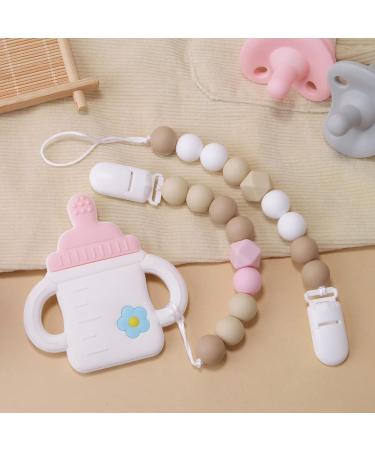 Pacifier Clip for Baby Boys Girls | Neutral Binky Holder 2 Pack (Beige Pink) | Perfect Baby Gift - Buy Online on SooperMarket.com