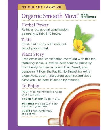 Organic Smooth Move Peppermint Laxative Tea - Caffeine Free, 16 Wrapped Bags - Buy Online on SooperMarket.com
