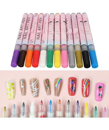 12 Pieces 3D Nail Polish Pens 0.5 mm Tip Bright Colours Easy to Use 3D Nail Art Pen Set for Party Family Salon - Buy Online on SooperMarket.com