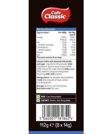 Cafe Classic Instant Latte 64 sachets (Case of 8 x 8 sachets) - Buy Online on SooperMarket.com