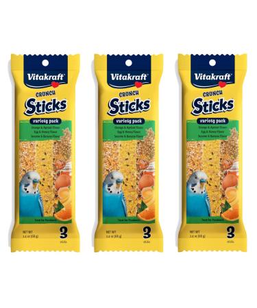 VitaKraft Kracker Crunch Treat Sticks Variety Pack for Parakeets - 3 PACK