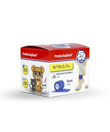 Protectaplast self -adhesive blue bandage for pets (5cm x 4.5m) - self -adhering bandage without latex & glue for dogs cats horses - dog & cat dressing material wounds & joints