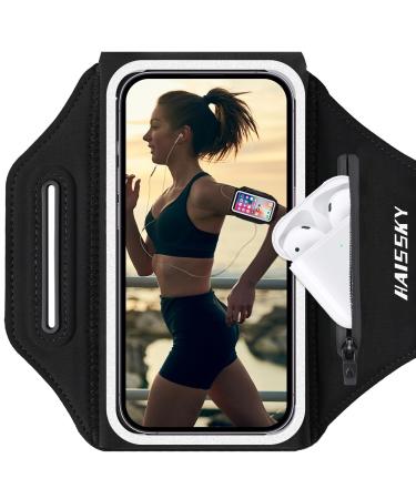 Cell phone bag jogging with headphone bag razobws bracelet cell phone arm strap tape cover for iPhone 15 14 13 12 11 Pro Max Galaxy S23 Ultra waterproof belt with adjustable 17.2 cm black-B (up to 6.8 ")
