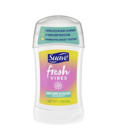 Suave Fresh Vibes Deodorant Stick Aluminum Free 48 Hour Deodorant Protection Awesome Blossom Dermatologist Tested Body Deodorant 1.2 oz