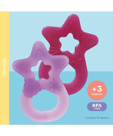 Dentistar Bei ring 2 Set | Baby Teether for 3+ Months | Soft Dental Aid & Massage Ring | Made in Germany | Pink & Lila - Buy Online on SooperMarket.com
