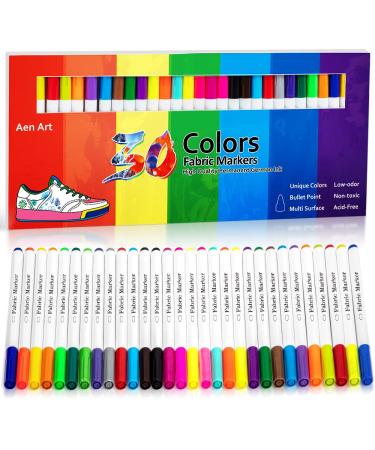 Fabric Markers  Fabric Marker Permanent for T Shirts Clothes Pillow Canvas  Fabric Paint Pens for Kids - No Bleed  Fine Tip  Set of 30 Colors