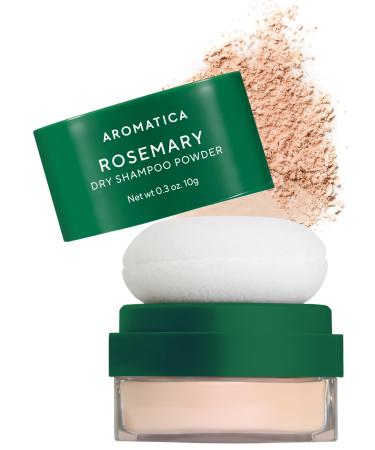 AROMATICA Rosemary Dry Shampoo Powder 10g/0.3oz - Mini Dry Shampoo with Panthenol and Biotin For Dark Hair | Travel Dry Shampoo | Non aerosol & Talc Free