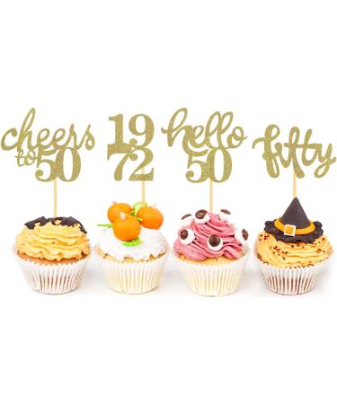 24 Pcs Gold Glitter 50th Birthday Cupcake Toppers - Celebrate Fifty Years Old Birthday Party Decor - Buy Online on SooperMarket.com