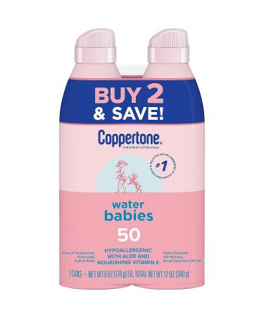 Coppertone Water Babies Sunscreen Lotion Spray SPF 50 - Pediatrician Recommended, Water Resistant Baby Sunscreen, 6 Oz Spray (Pack of 2) - Buy Online on SooperMarket.com