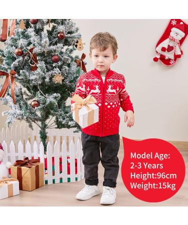 Christmas Reindeer Toddler Boys Sweater Cardigan | Xmas Winter Knit Top 18-24 Months Red - Buy Online on SooperMarket.com