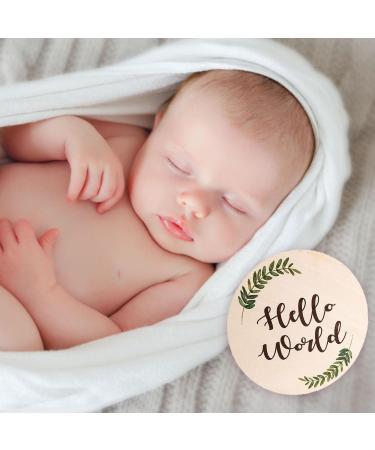 Baby Announcement Sign for Newborn 5.9" Double-Sided Hello World Newborn Name Sign for Hospital Birth Announcement The Perfect Round Wooden Welcome Baby Sign for New Baby Boy Girl Gifts - Buy Online on SooperMarket.com
