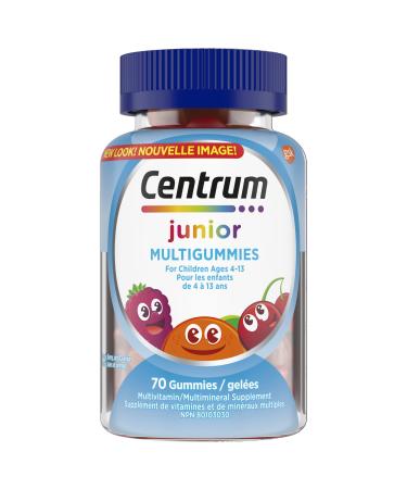 Centrum Junior Multigummies Multivitamins Gummies Kids Multivitamin Gluten-Free Orange Cherry & Berry Flavours Mineral Supplement 70 Count (Packaging May Vary)