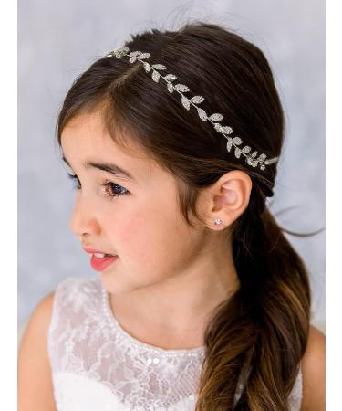 SWEETV Silver Flower Girl Headband | Crystal Leaf Wedding Hair Accessory for Princess Toddler | First Communion Hairband - Buy Online on SooperMarket.com