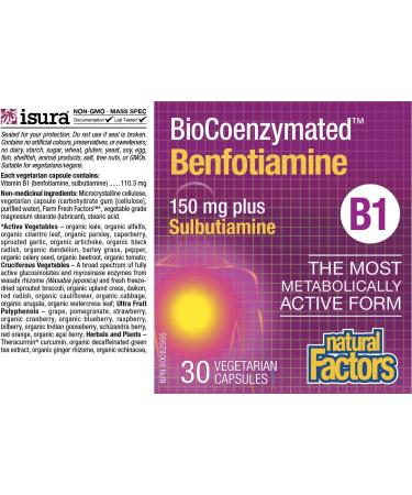 Natural Factors BioCoenzymated Benfotiamine B1 150 mg plus Thiamine Diphosphate 30 capsules - Buy Online on SooperMarket.com