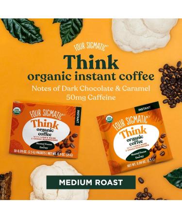Foods Mushroom Instant Coffee Four Sigma Organic and Fair Trade with Lions Mane Chaga & Mushroom 10 x 2 5 g each Packets (25g) Midium Roast - Buy Online on SooperMarket.com