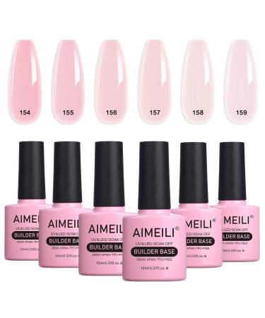 AIMEILI 8 in 1 Builder Base Sheer Color Gel Set Nude Pink No Need Slip Solution Builder Extension Soak Off UV LED Gel Polish Multicolour Of 6pcs X 10ml - Gift Kit 37 6-37 1.67 ml (Pack of 6)
