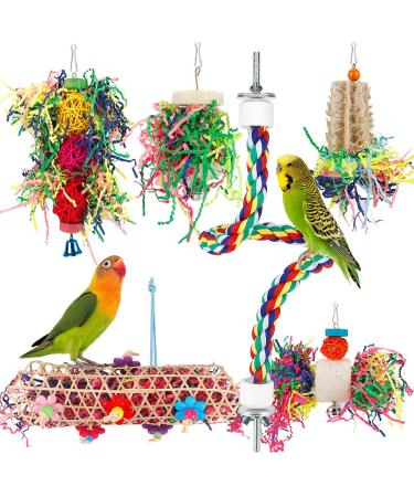 lovyoCoCo Bird Toys Bird Shredding Foraging Toys Parakeet Toy Chewing Hanging Toy Bird Shredded Paper Bird Cage Accessories Bird Rope Perch for Conure Cockatiel Budgies Lovebird Parrotlet With Rope Perch