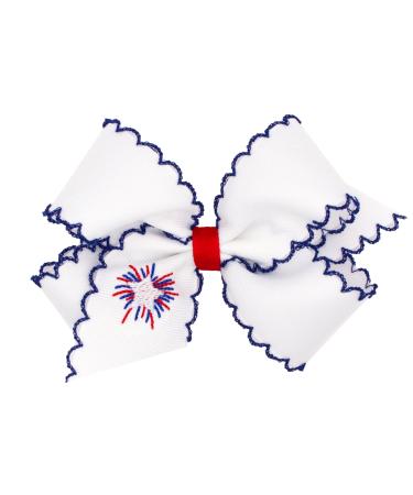 Wee Ones Girls' Patriotic Print 4th of July Themed Moonstitch Grosgrain Bow on a WeeStay No-Slip Hair Clip  Medium  Fireworks Medium (Moonstitch) Fireworks