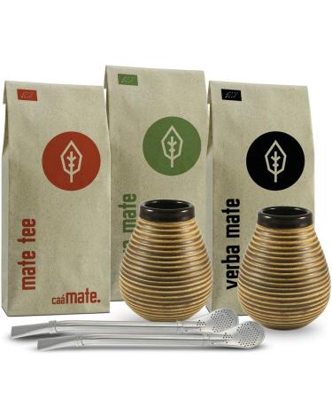 Mate Tea Set for Two Organic 2 Mate Cups + 2 Bombillas + 300g Mate Tea + Preparation Instructions vintage