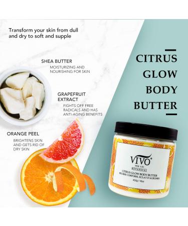 VIVO Per Lei Vitamin C Body Butter - Hydrating Anti-Aging Cream with Shea Butter - Non-Greasy Citrus Peel Formula for Smooth Soft Skin - 452g / 16 oz - Buy Online on SooperMarket.com