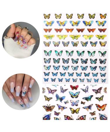 Baoximong Butterfly Nail Stickers - 8 Sheets Colorful Spring 3D Self-Adhesive Decals | Holographic Laser Design Nail Art Accessories for Women - Buy Online on SooperMarket.com